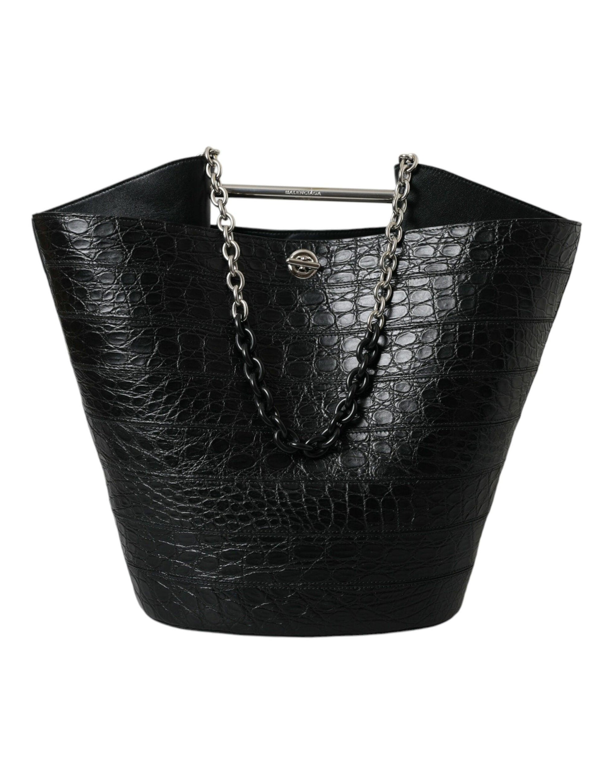 Balenciaga elegante zwarte krokodillenleren maxi bucket bag - MARANOS