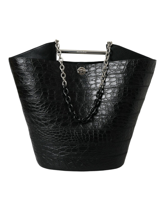 Balenciaga elegante zwarte krokodillenleren maxi bucket bag - MARANOS