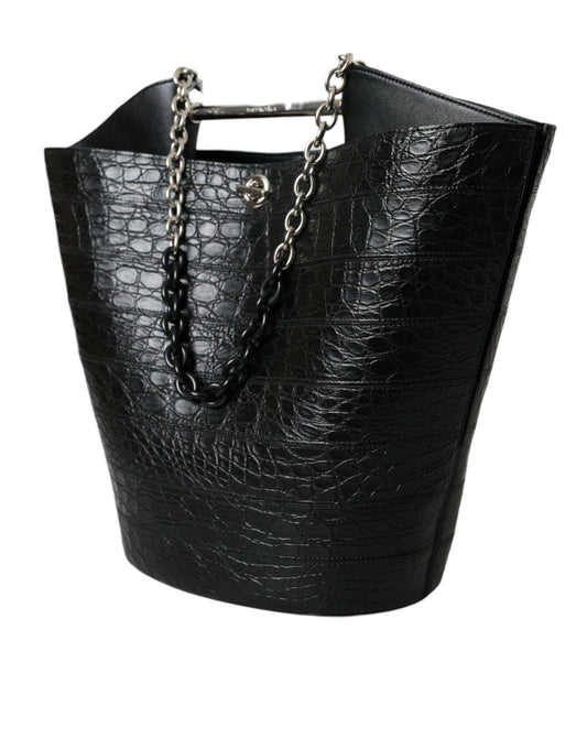 Balenciaga elegante zwarte krokodillenleren maxi bucket bag - MARANOS