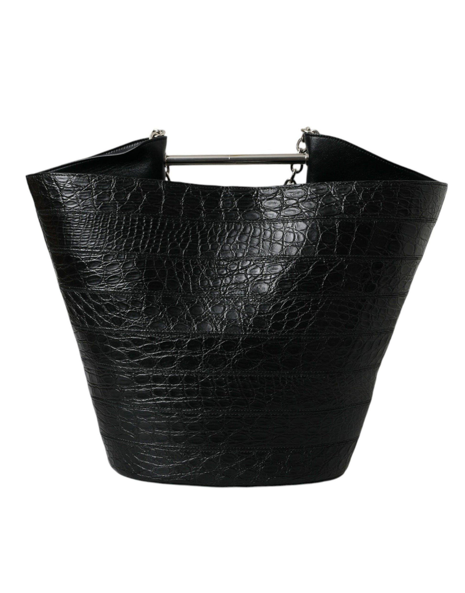Balenciaga elegante zwarte krokodillenleren maxi bucket bag - MARANOS