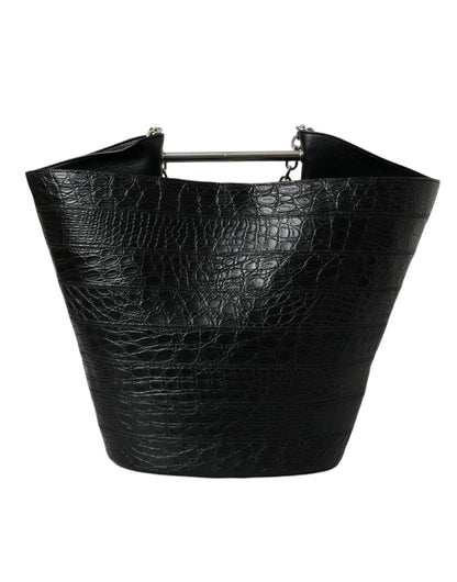 Balenciaga elegante zwarte krokodillenleren maxi bucket bag - MARANOS