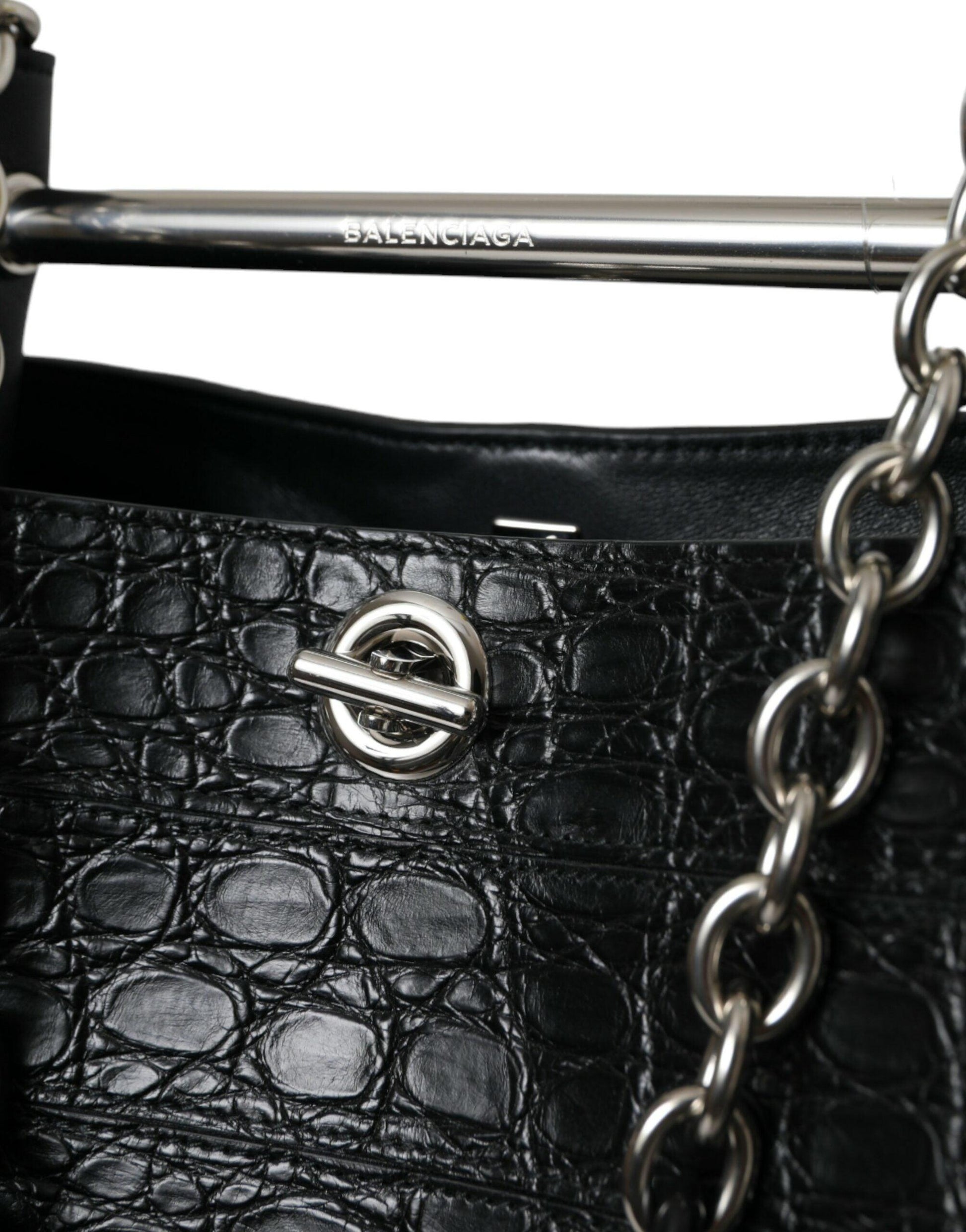 Balenciaga elegante zwarte krokodillenleren maxi bucket bag - MARANOS
