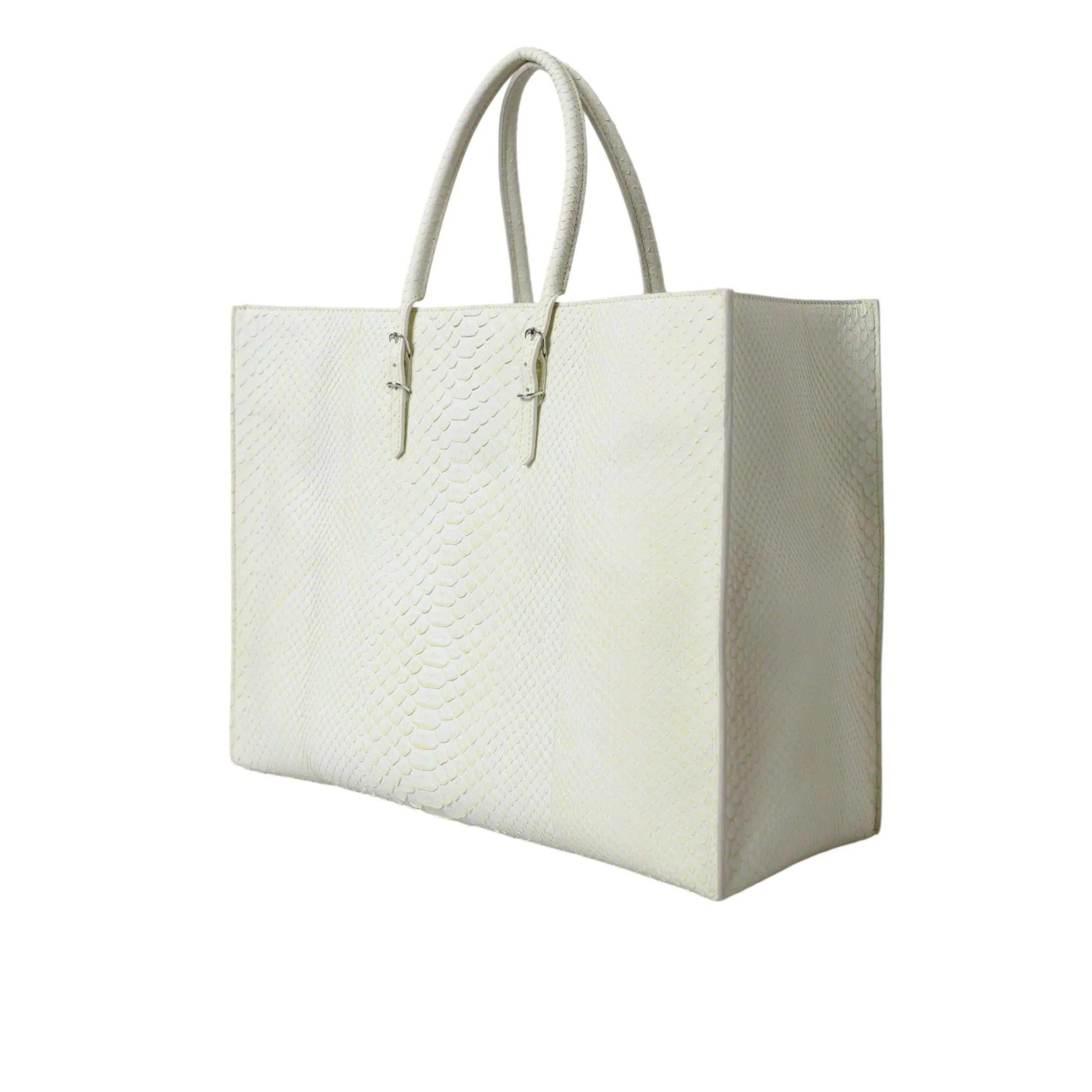 Balenciaga Chic Python Leren Tote in Wit & Geel - MARANOS