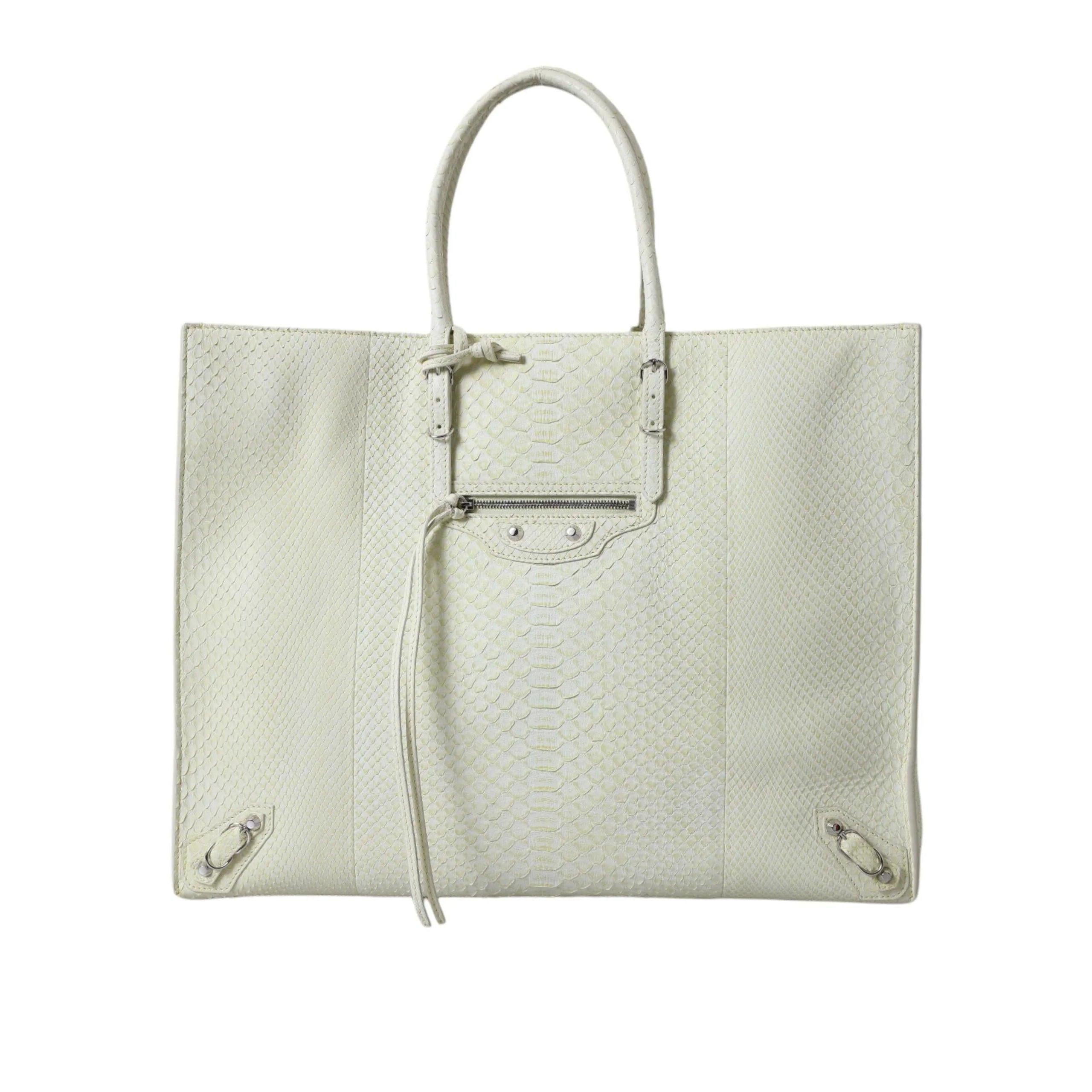 Balenciaga Chic Python Leren Tote in Wit & Geel - MARANOS