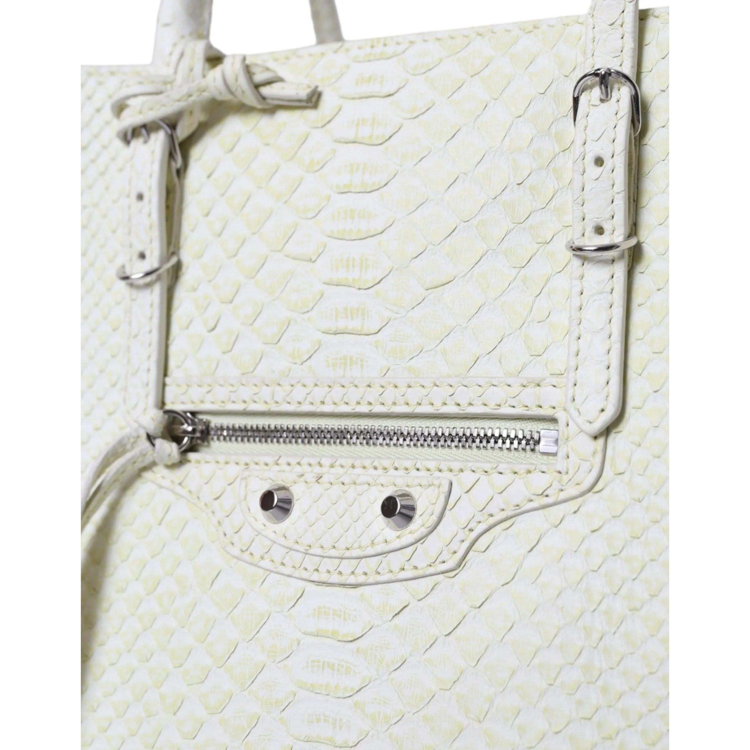 Balenciaga Chic Python Leren Tote in Wit & Geel - MARANOS