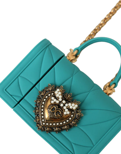 Dolce & Gabbana Turquoise Silicone Devotion Heart Cover Tas Airpods Etui