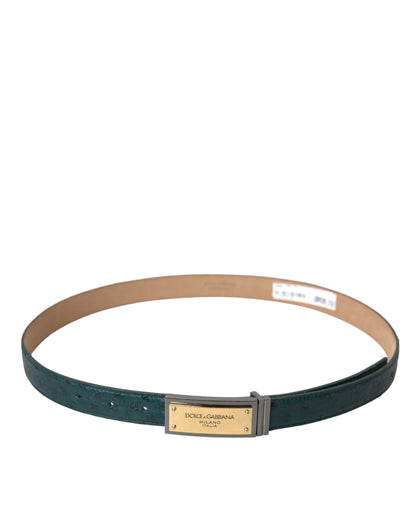 Dolce & Gabbana groene leren riem met goudkleurige gesp en gegraveerd logo