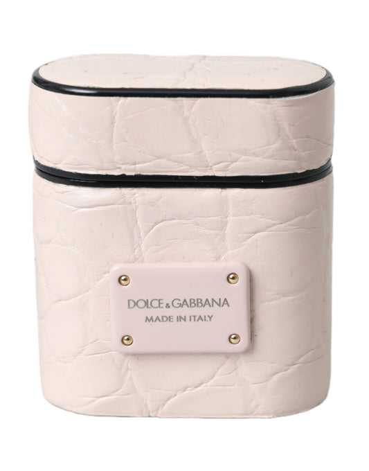 Dolce & Gabbana lichtroze leren AirPods-hoes met metalen logoplaatje