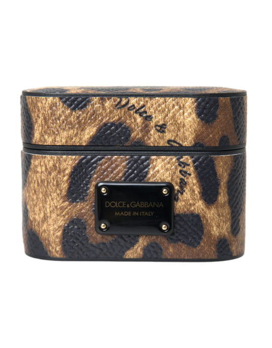 Dolce & Gabbana leren AirPods-hoes met luipaardprint in bruintinten en metalen logodetail