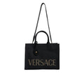 Versace Zwart Top Handle Canvas Leren logo crossbody Tote Tas - MARANOS