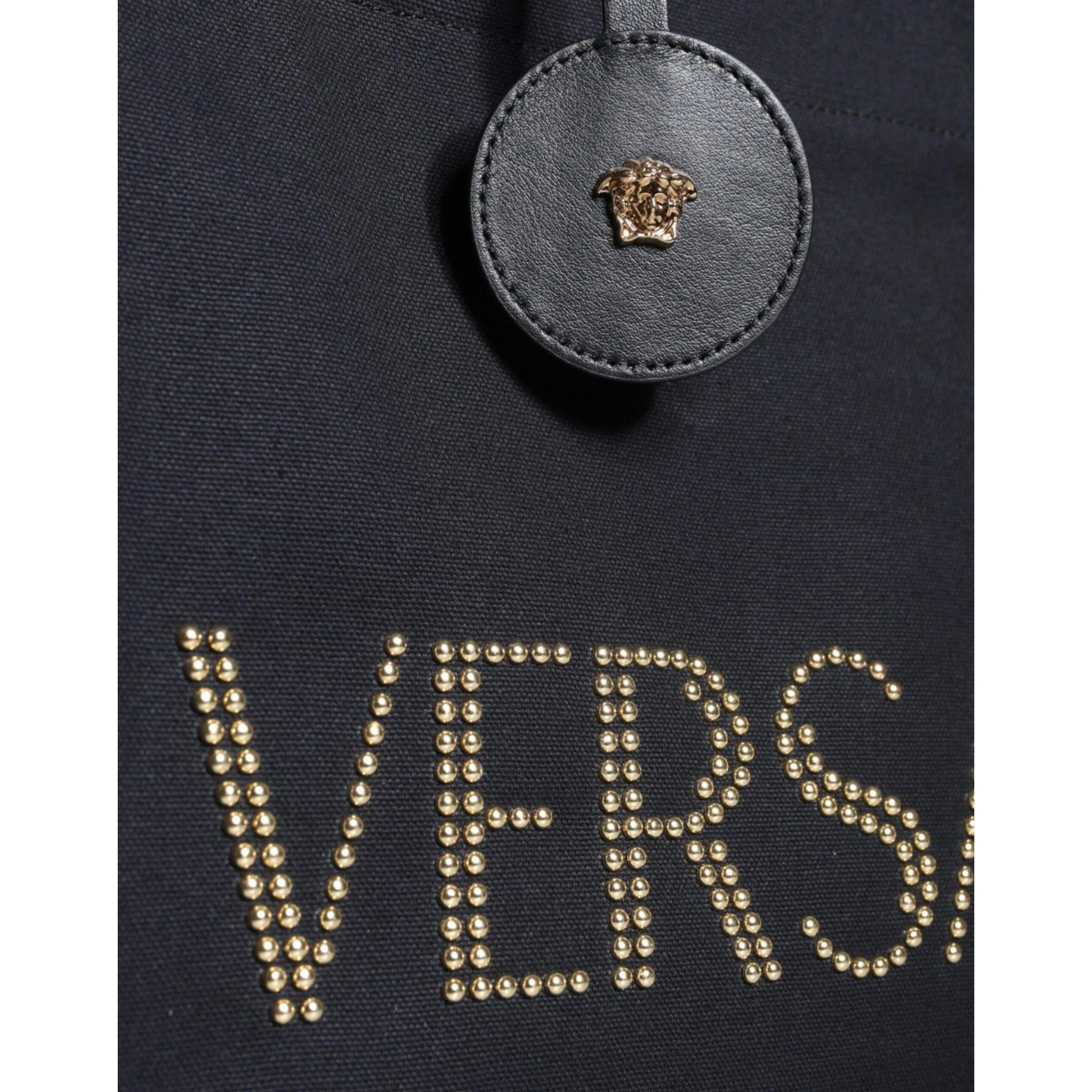 Versace Zwart Top Handle Canvas Leren logo crossbody Tote Tas - MARANOS