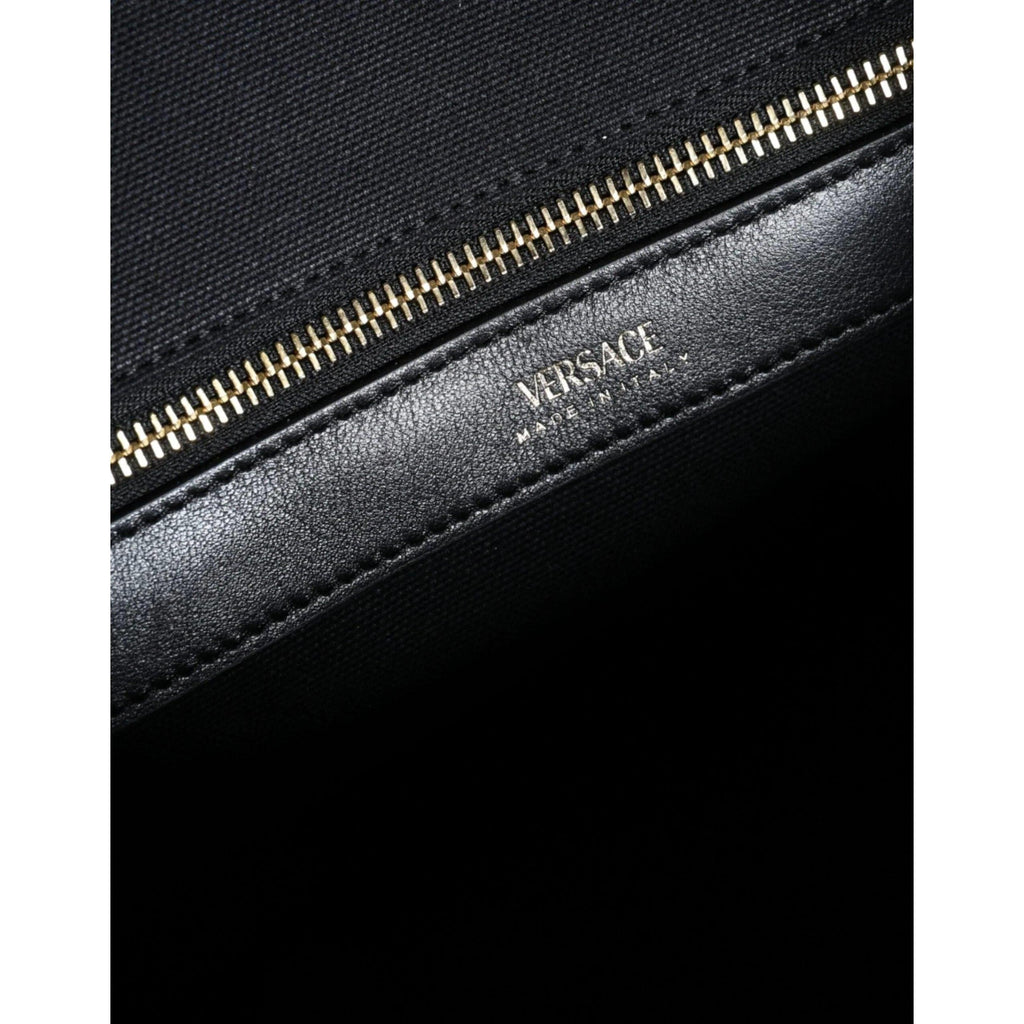 Versace Zwart Top Handle Canvas Leren logo crossbody Tote Tas - MARANOS