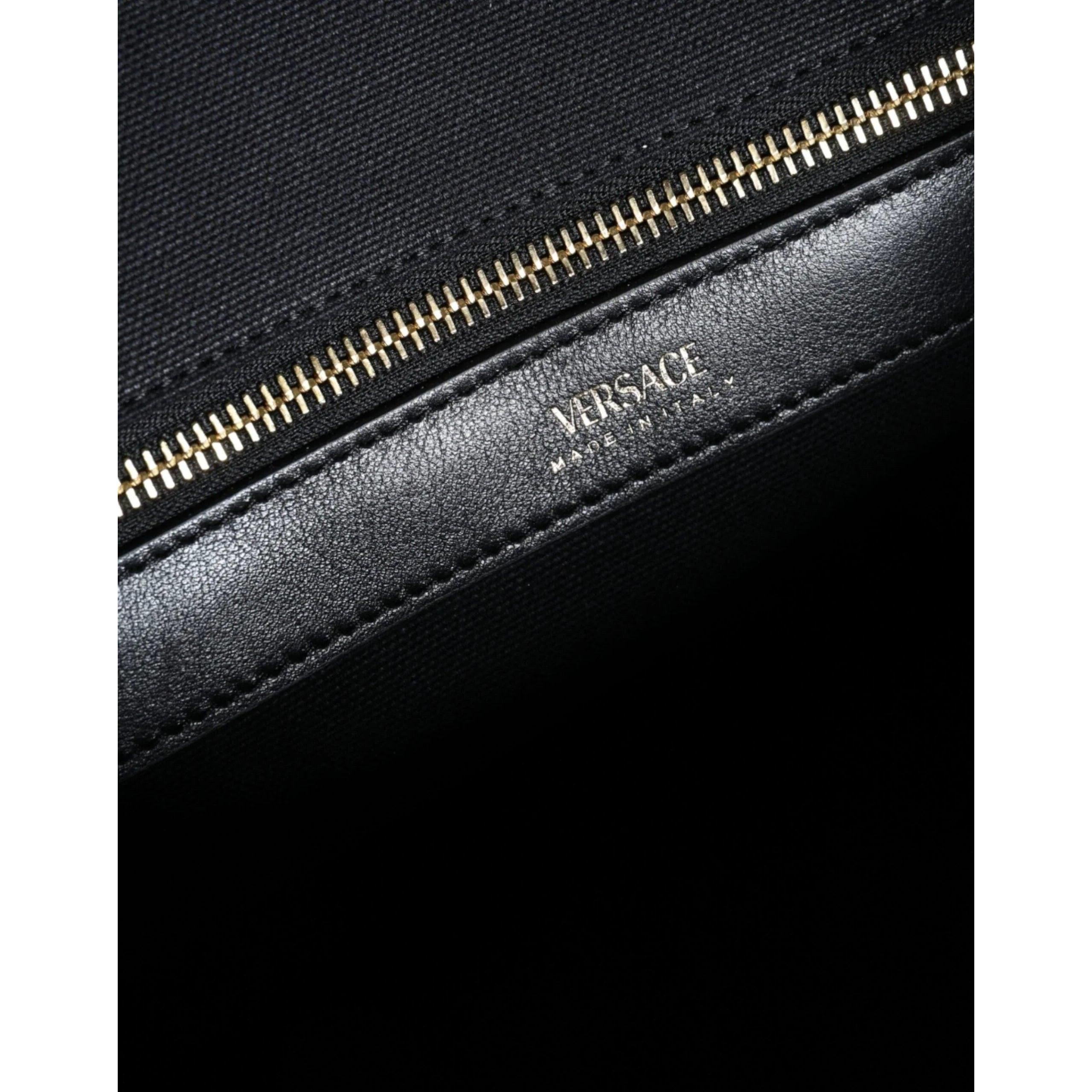 Versace Zwart Top Handle Canvas Leren logo crossbody Tote Tas - MARANOS