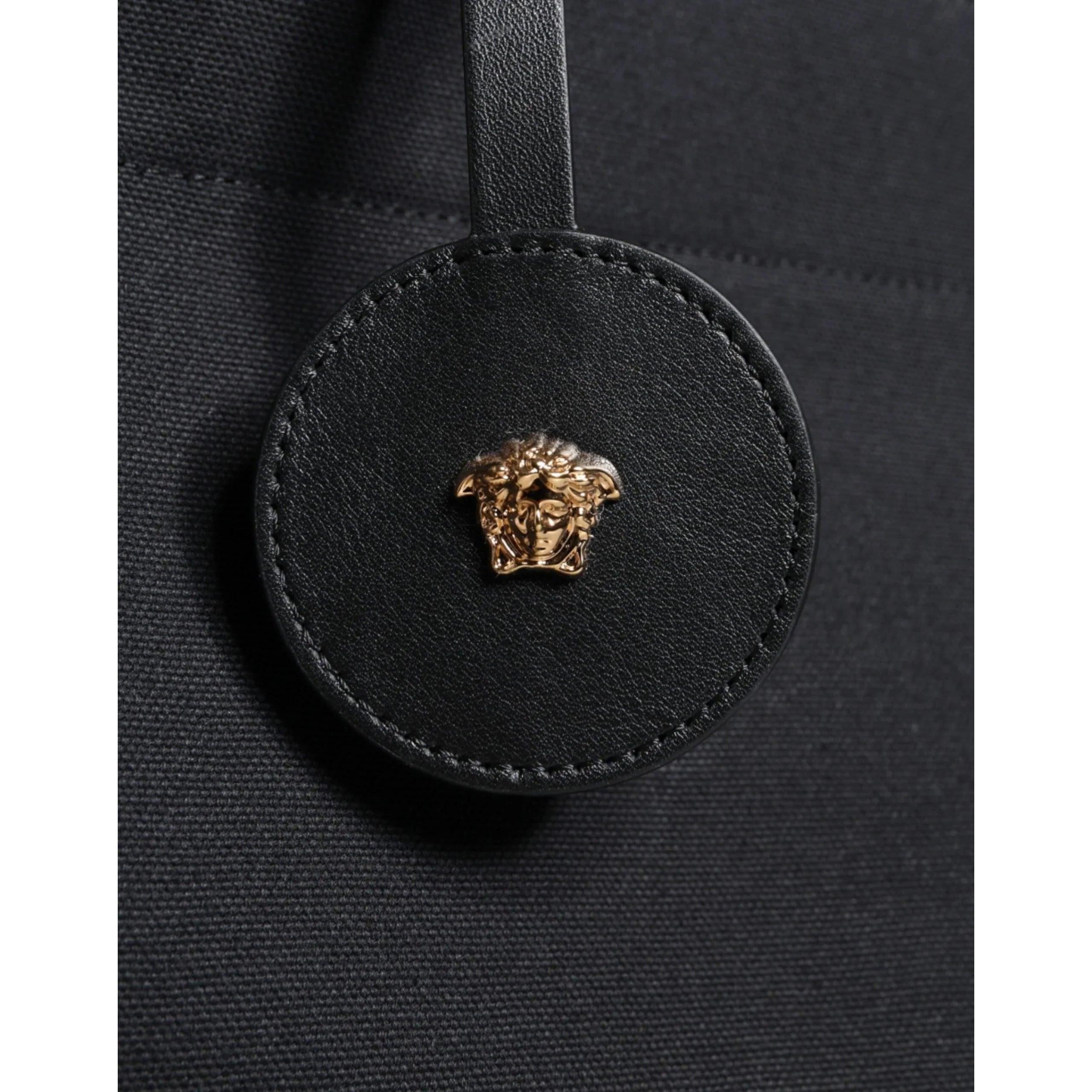 Versace Zwart Top Handle Canvas Leren logo crossbody Tote Tas - MARANOS