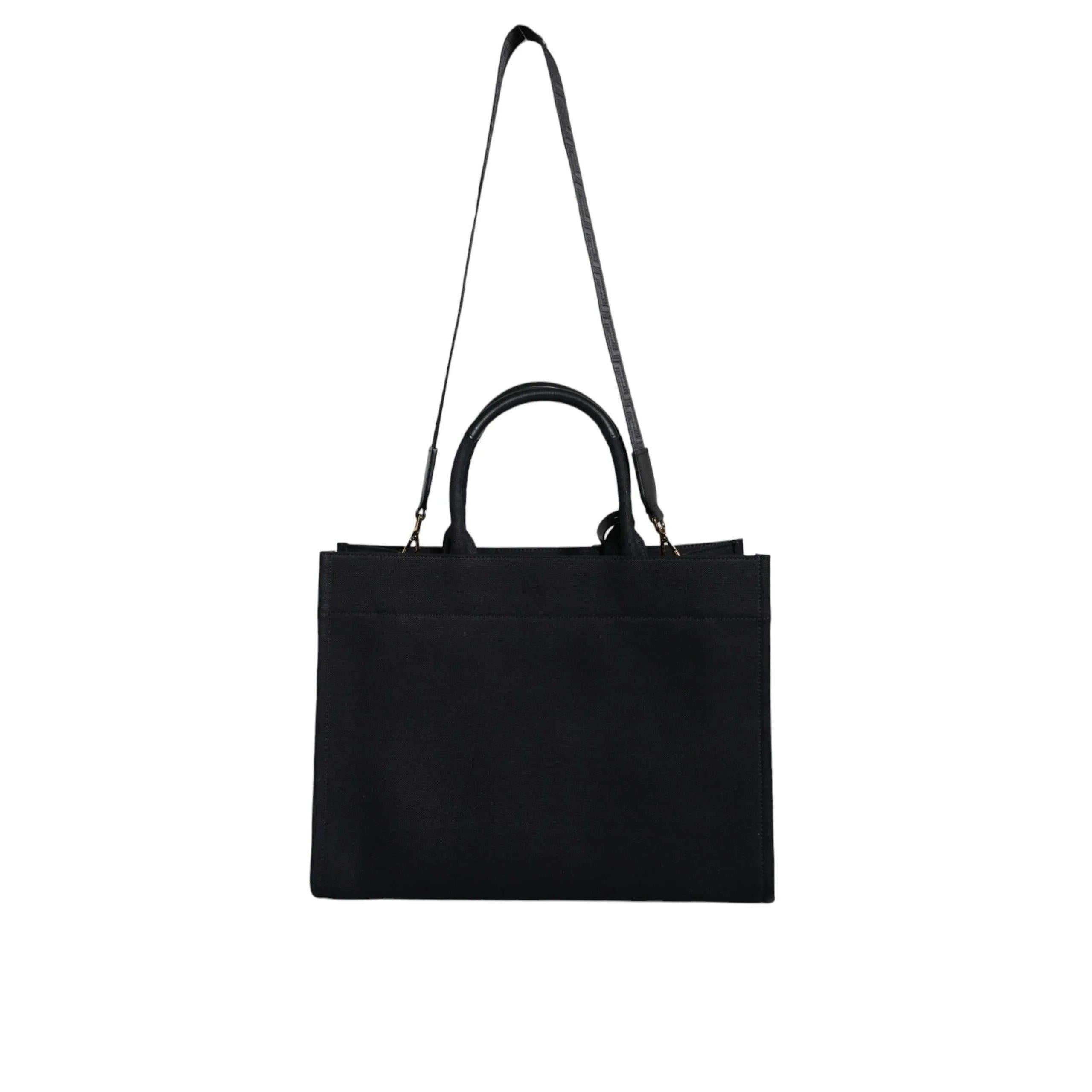 Versace Zwart Top Handle Canvas Leren logo crossbody Tote Tas - MARANOS