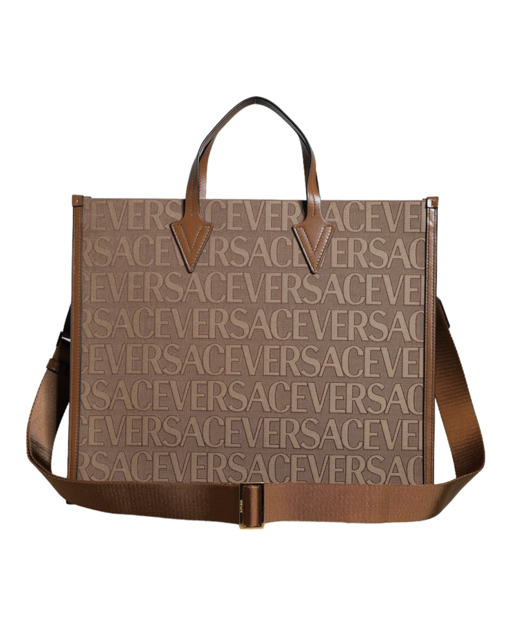 Versace Bruin Top Handle Jacquard Leren logo crossbody Tote Tas
