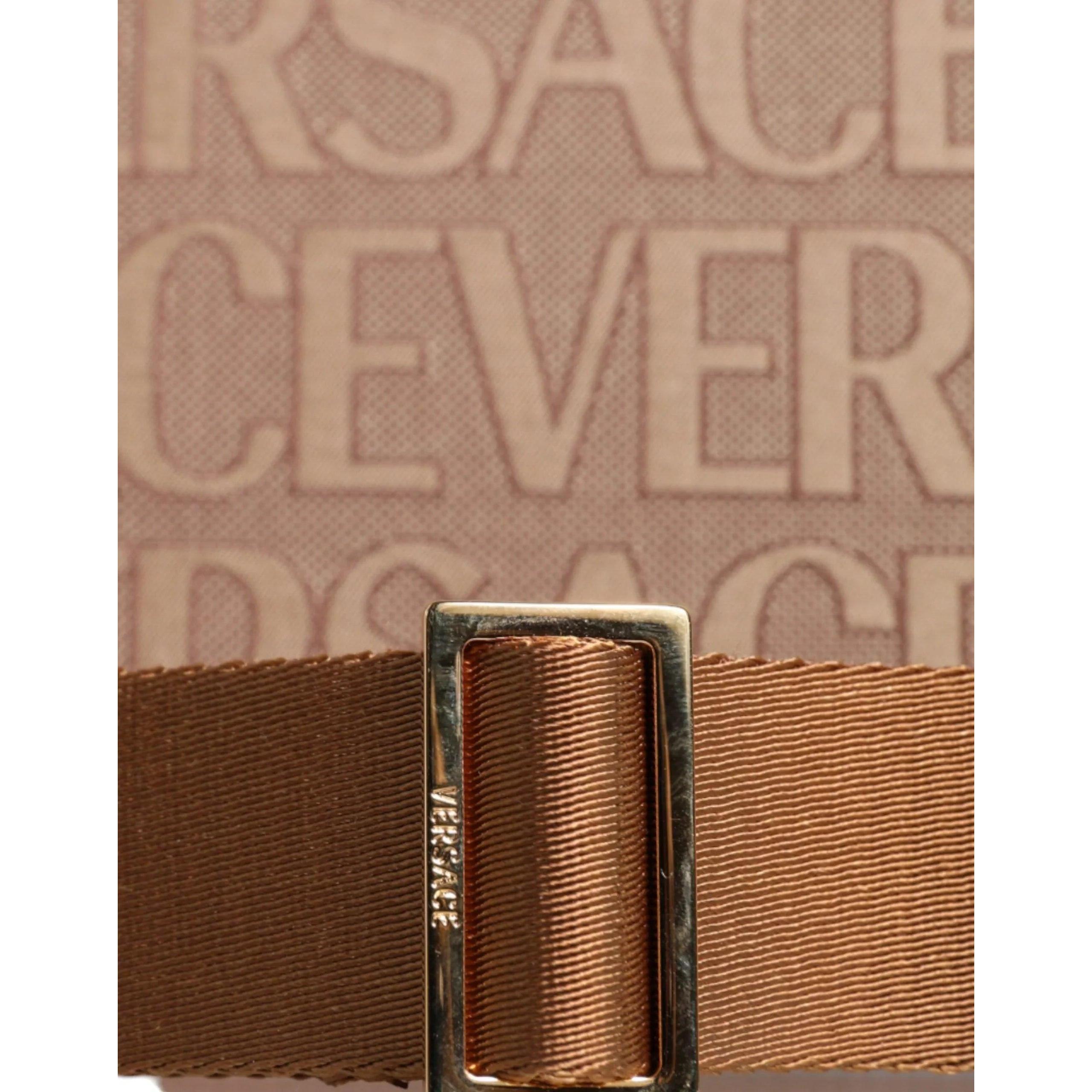 Versace Bruin Top Handle Jacquard Leren logo crossbody Tote Tas - MARANOS