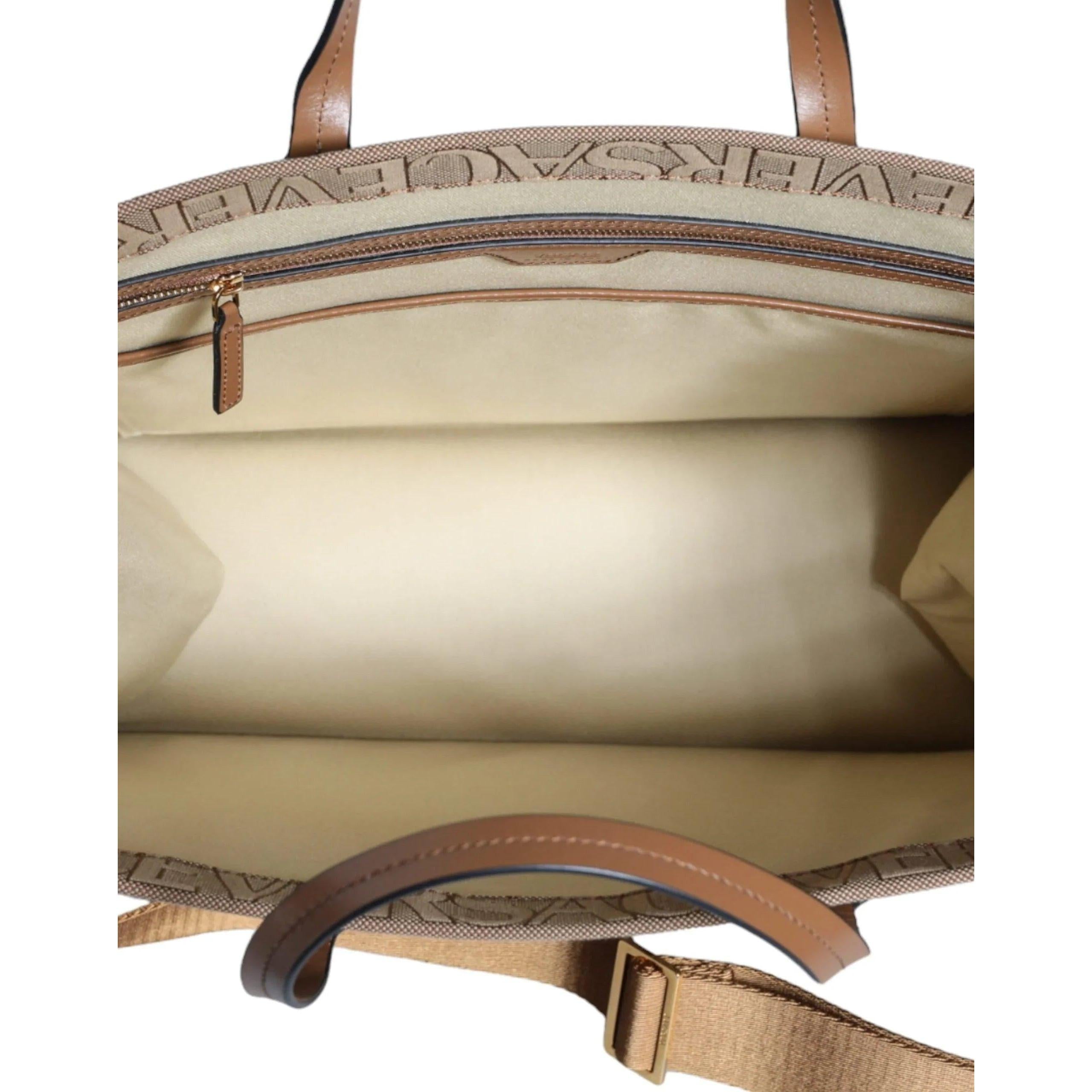 Versace Bruin Top Handle Jacquard Leren logo crossbody Tote Tas - MARANOS