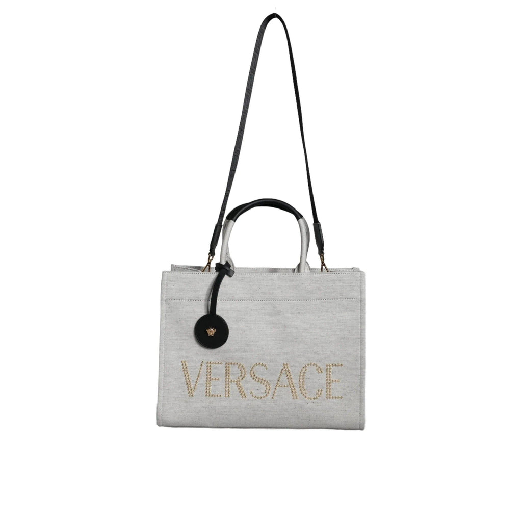 Versace Wit Top HandleLeren logo crossbody Tote Tas - MARANOS