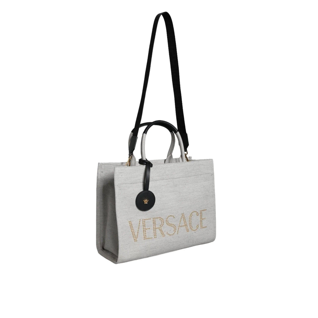 Versace Wit Top HandleLeren logo crossbody Tote Tas - MARANOS