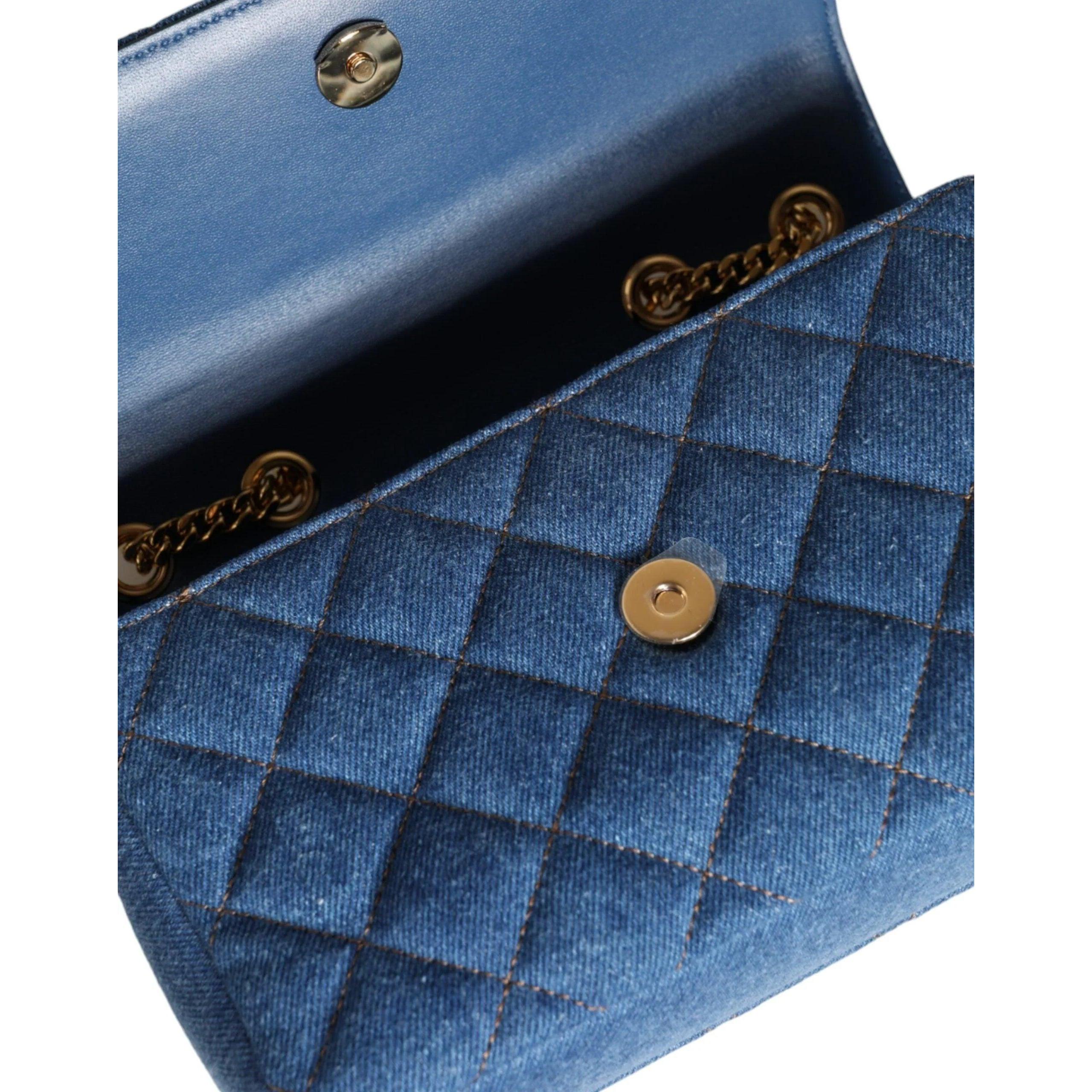 Versace Blauw Quilted Denim Leren crossbody Schoudertas - MARANOS