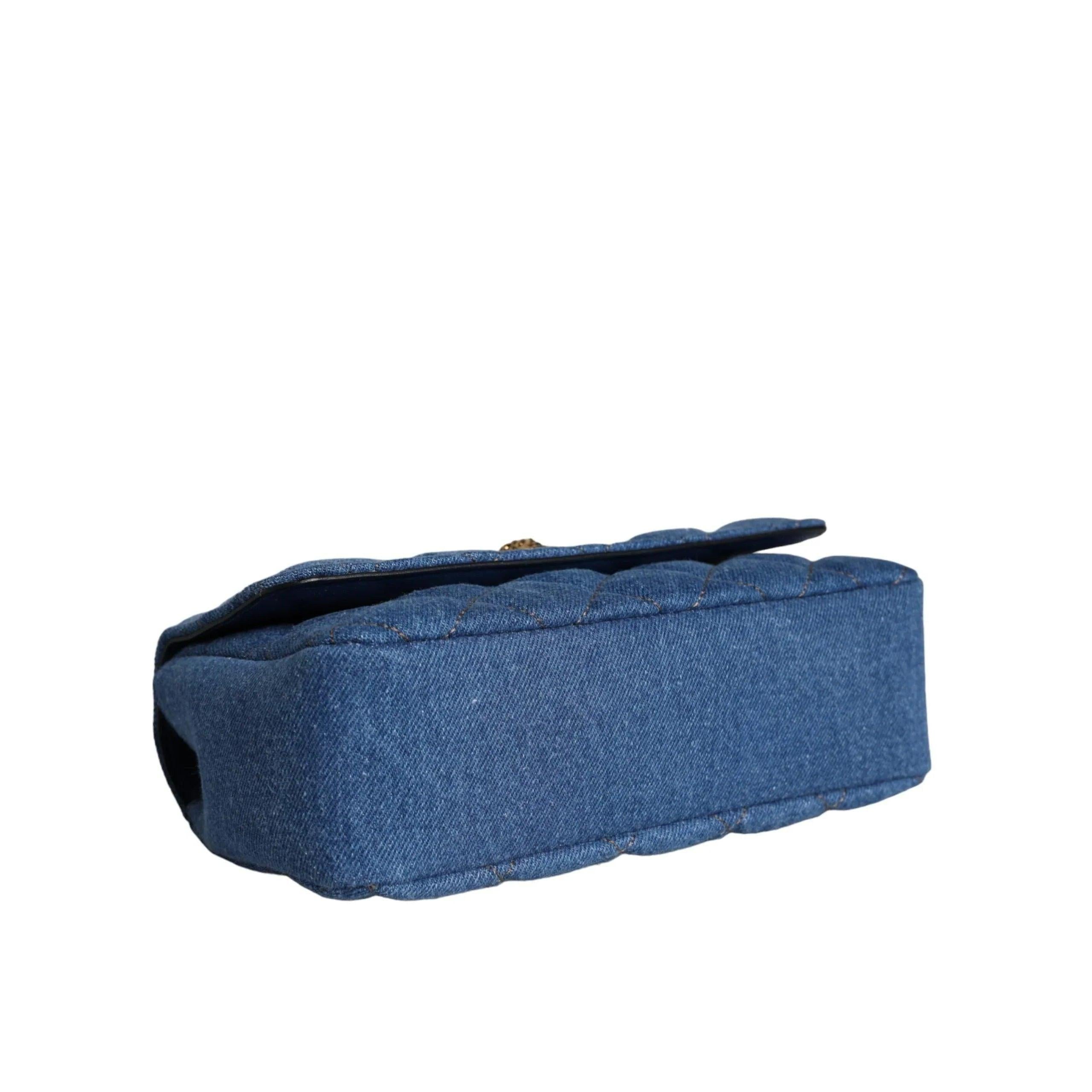 Versace Blauw Quilted Denim Leren crossbody Schoudertas - MARANOS