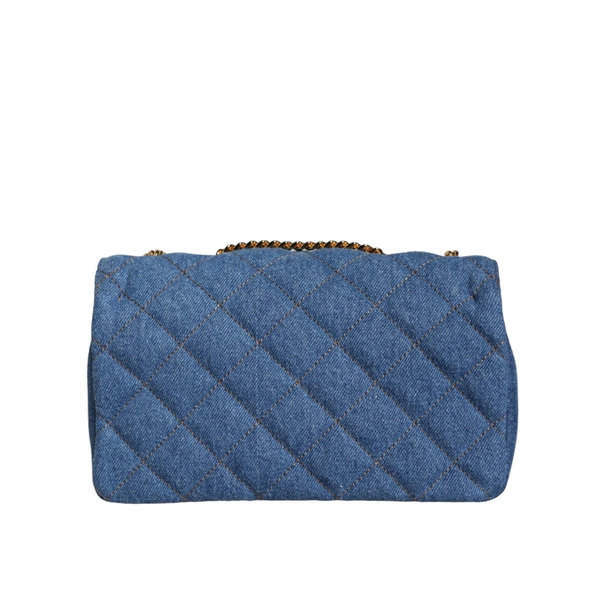Versace Blauw Quilted Denim Leren crossbody Schoudertas - MARANOS