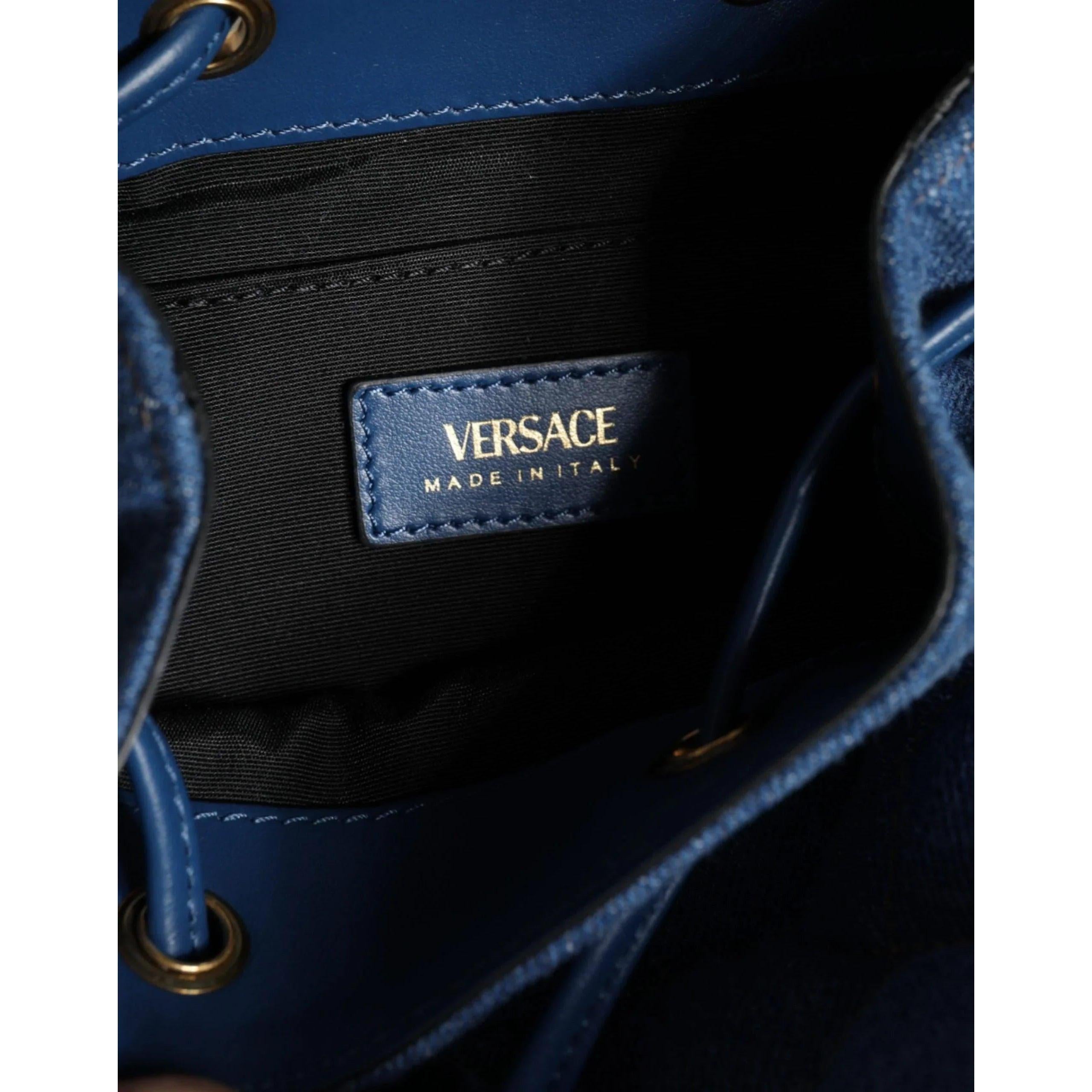 Versace Blauw Quilted Denim Leren crossbody Schoudertas - MARANOS