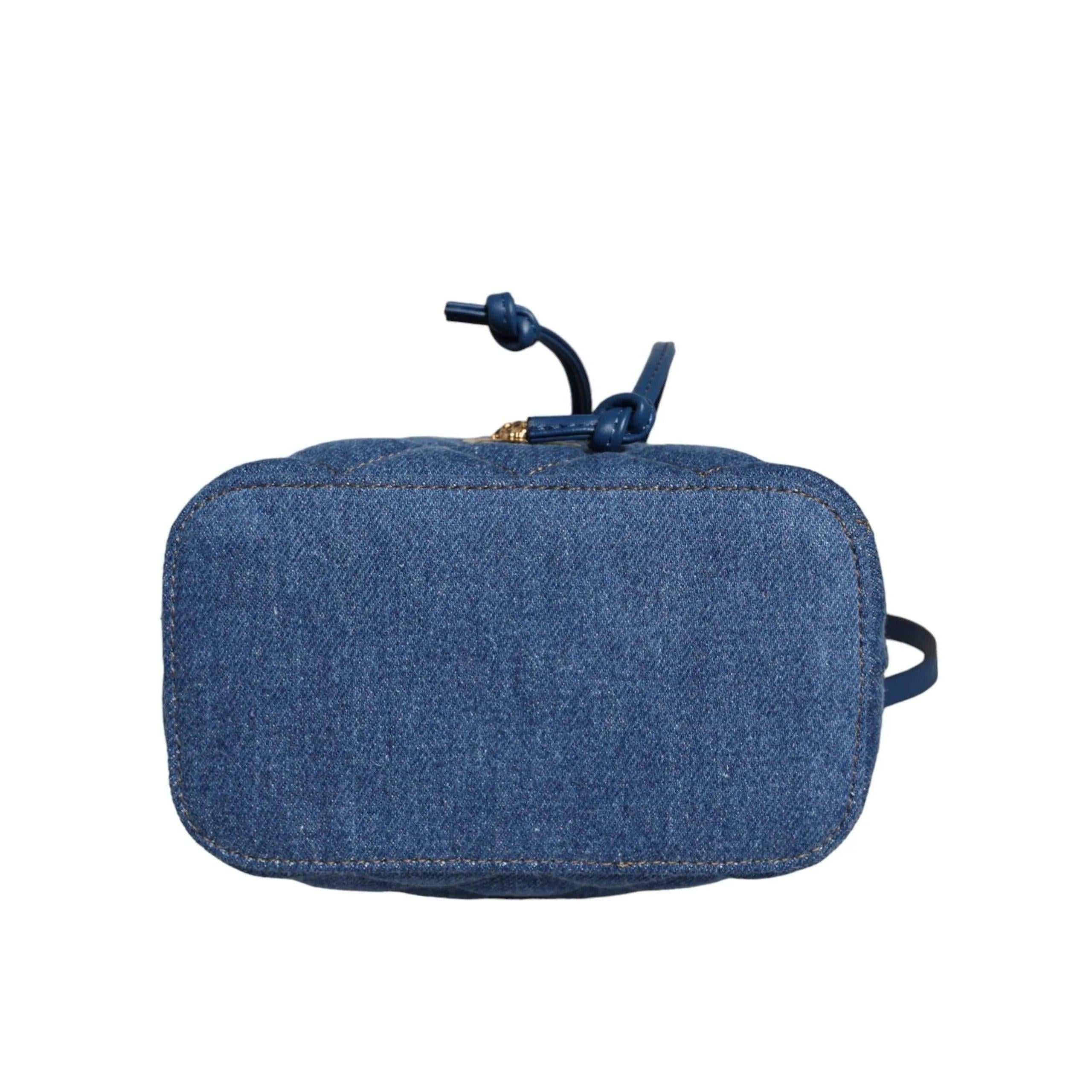 Versace Blauw Quilted Denim Leren crossbody Schoudertas - MARANOS