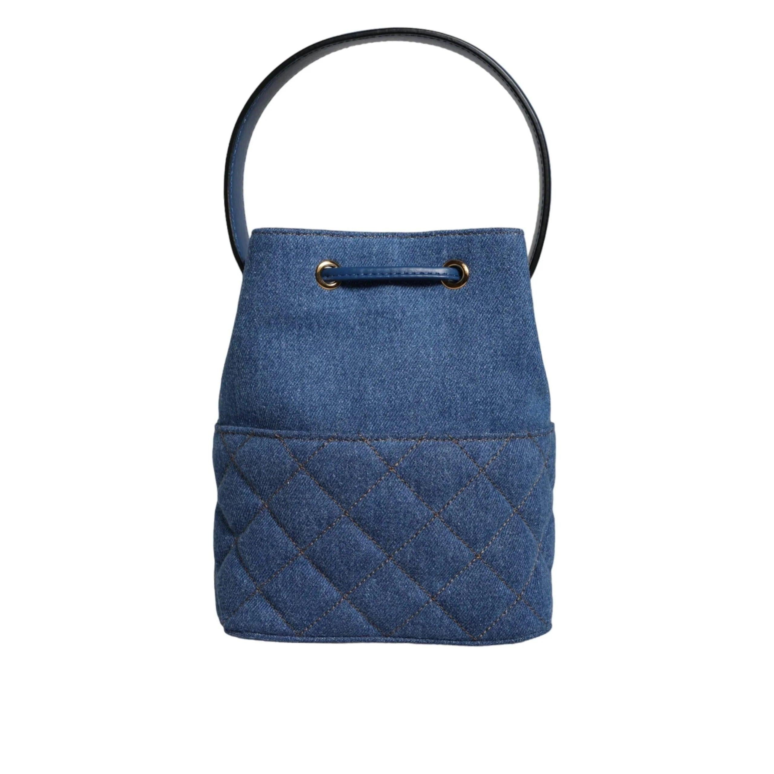 Versace Blauw Quilted Denim Leren crossbody Schoudertas - MARANOS