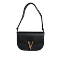 Versace Zwart Grainy Leren Logo Crossbody/Schoudertas - MARANOS