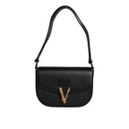 Versace Zwart Grainy Leren Logo Crossbody/Schoudertas - MARANOS