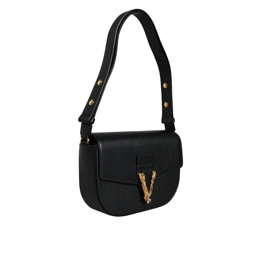 Versace Zwart Grainy Leren Logo Crossbody/Schoudertas - MARANOS
