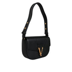 Versace Zwart Grainy Leren Logo Crossbody/Schoudertas - MARANOS