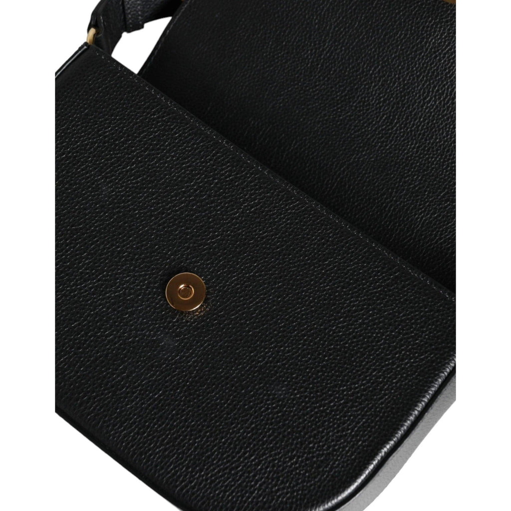 Versace Zwart Grainy Leren Logo Crossbody/Schoudertas - MARANOS