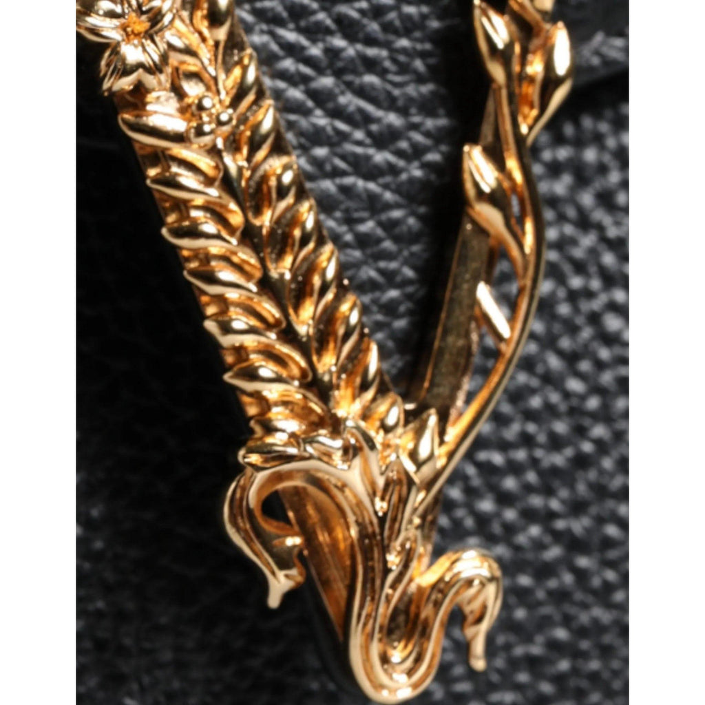 Versace Zwart Grainy Leren Logo Crossbody/Schoudertas - MARANOS