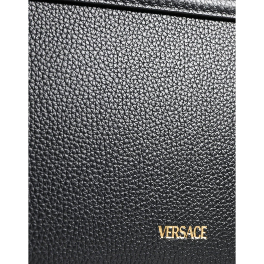 Versace Zwart Grainy Leren Logo Crossbody/Schoudertas - MARANOS