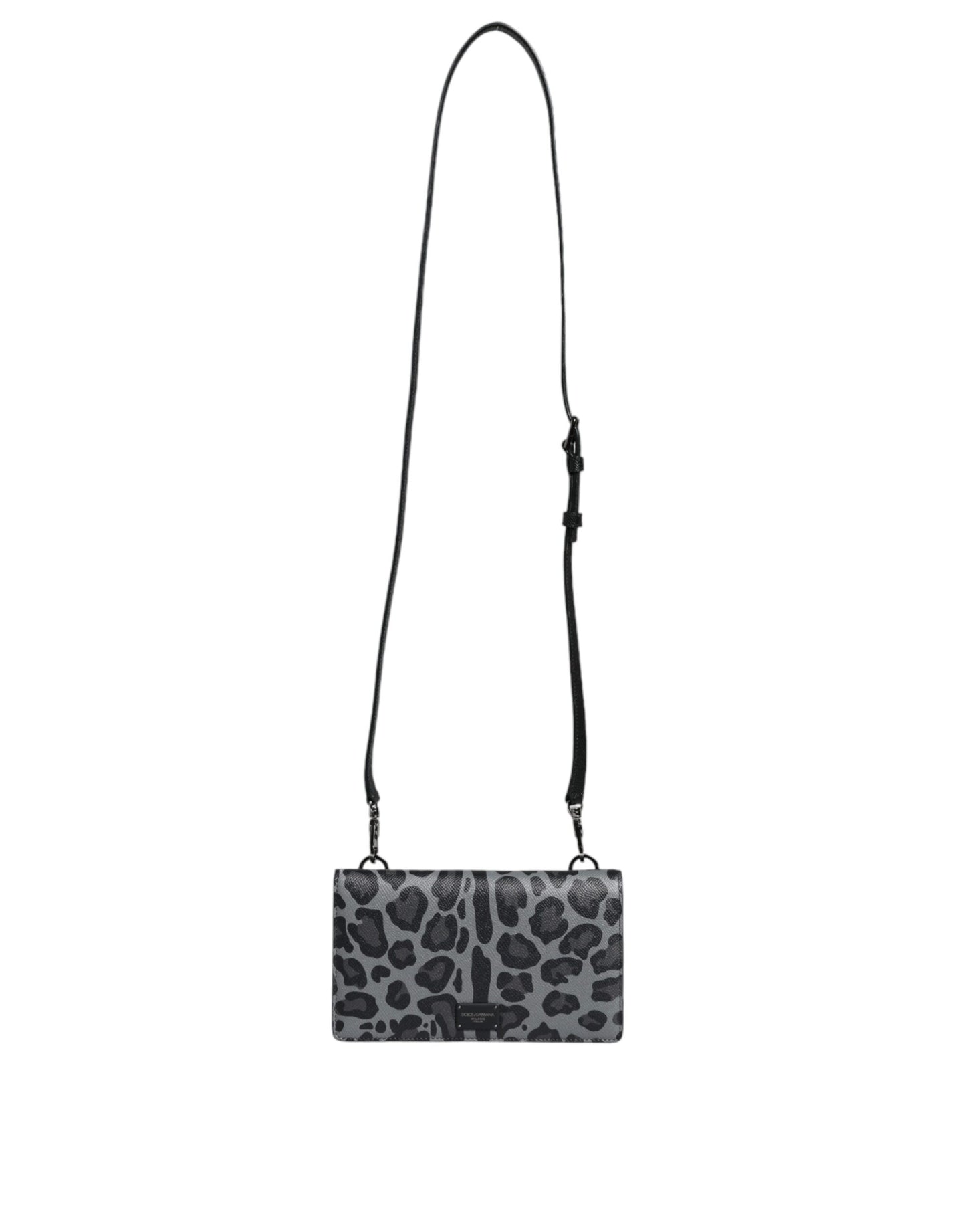Dolce &amp; Gabbana Black &amp; Gray Leopard Print Leather Crossbody Bag with Card Slots