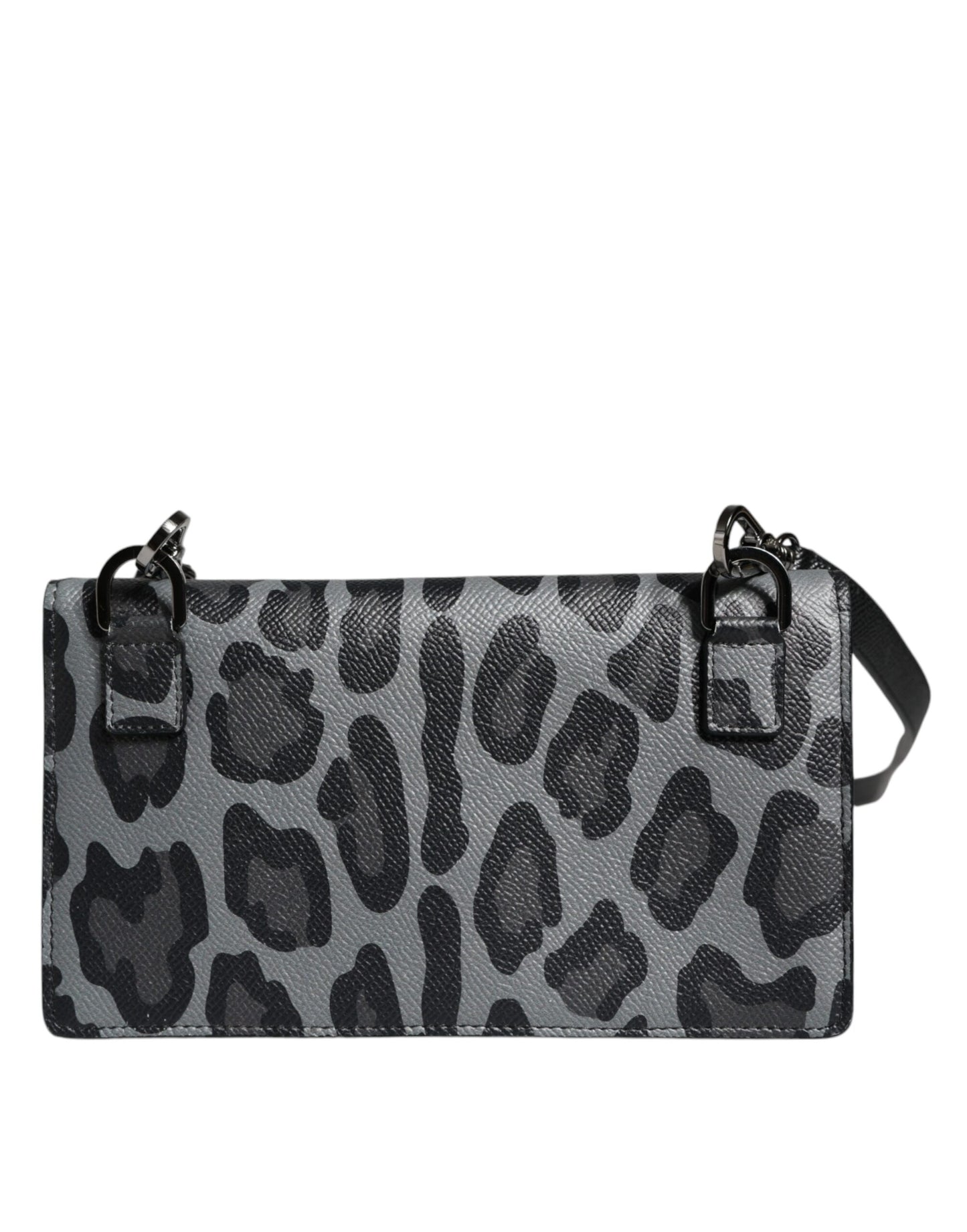 Dolce &amp; Gabbana Black &amp; Gray Leopard Print Leather Crossbody Bag with Card Slots
