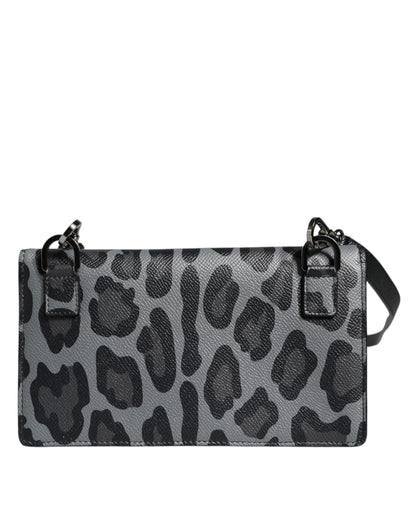 Dolce &amp; Gabbana Black &amp; Gray Leopard Print Leather Crossbody Bag with Card Slots