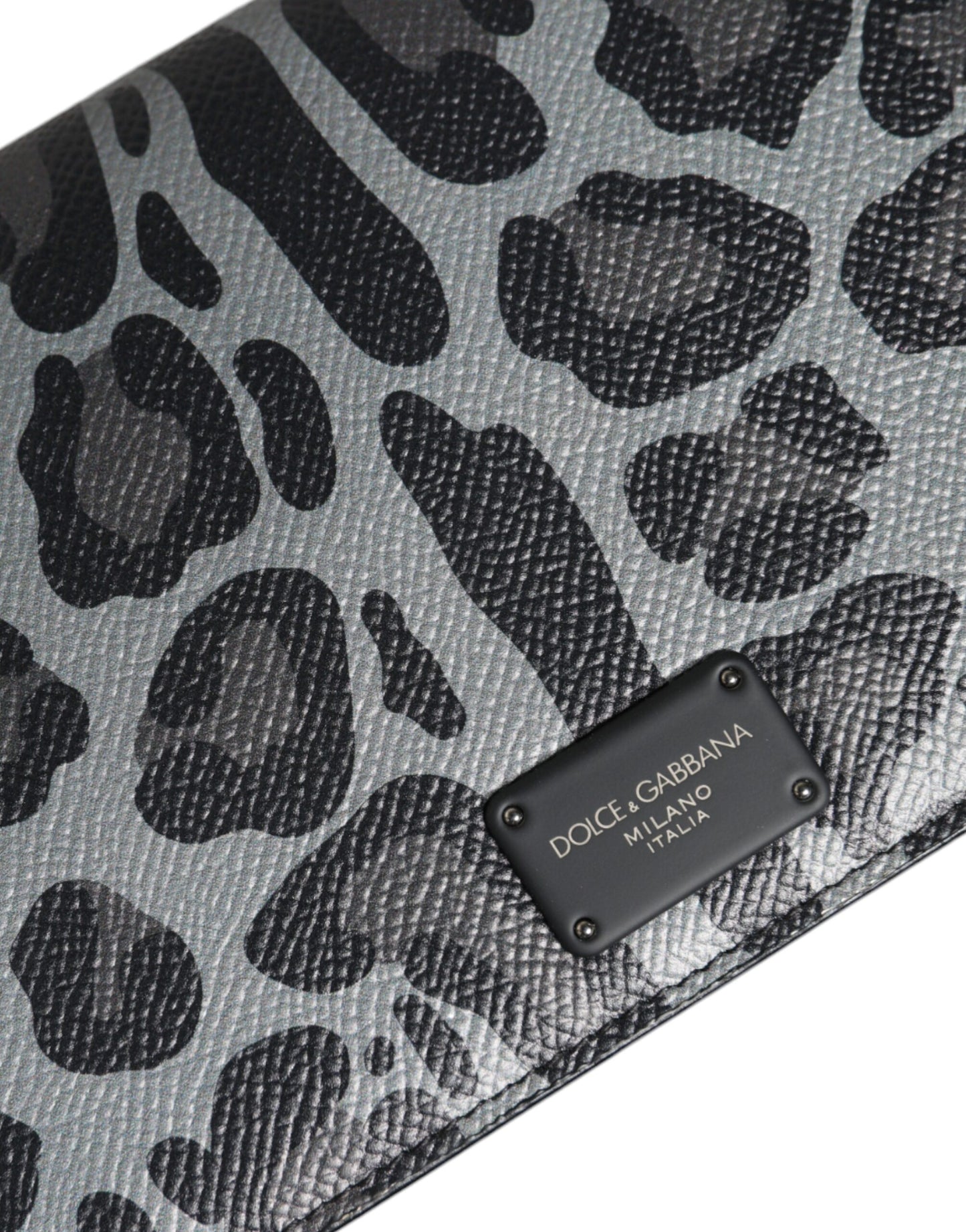 Dolce &amp; Gabbana Black &amp; Gray Leopard Print Leather Crossbody Bag with Card Slots