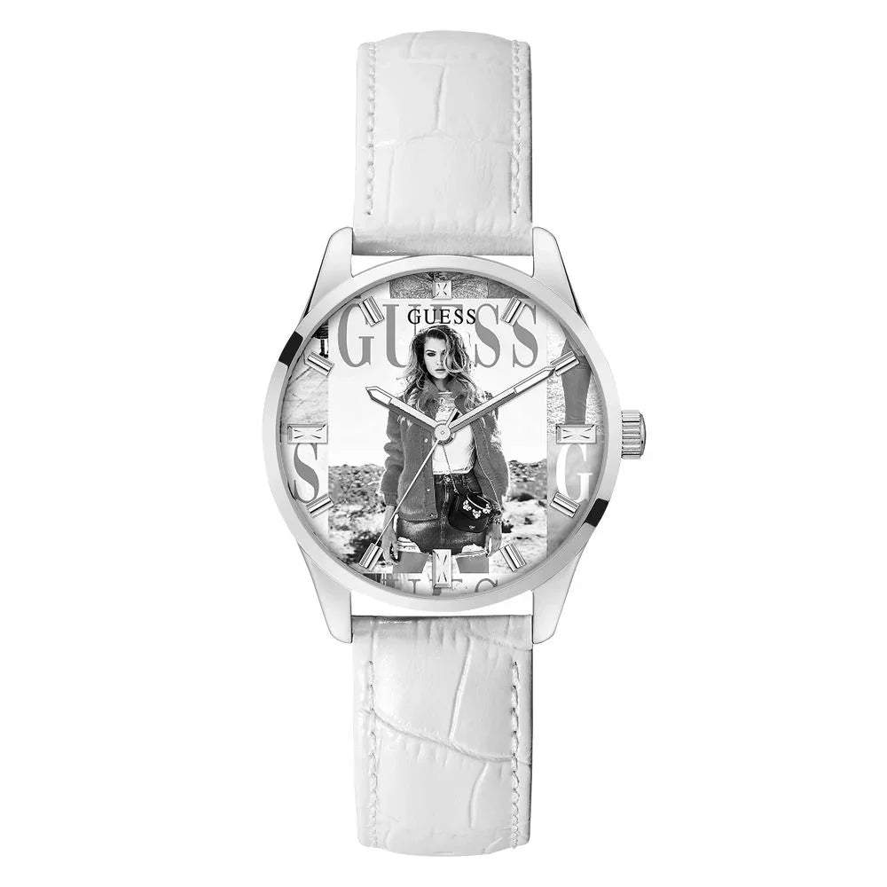 Guess horloge met witte leren band - MARANOS