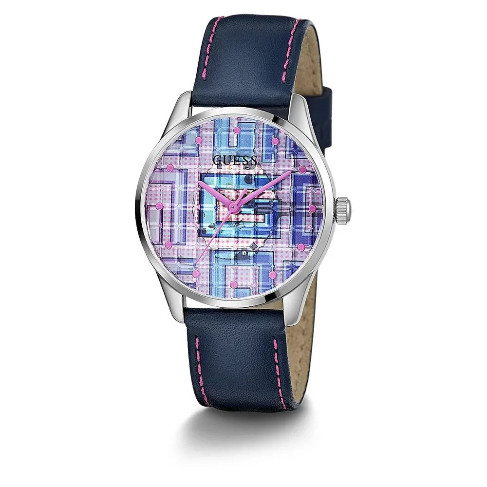 Guess horloge met blauwe leren band - MARANOS