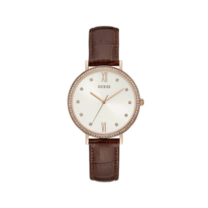 Guess horloge met bruine leren band - MARANOS