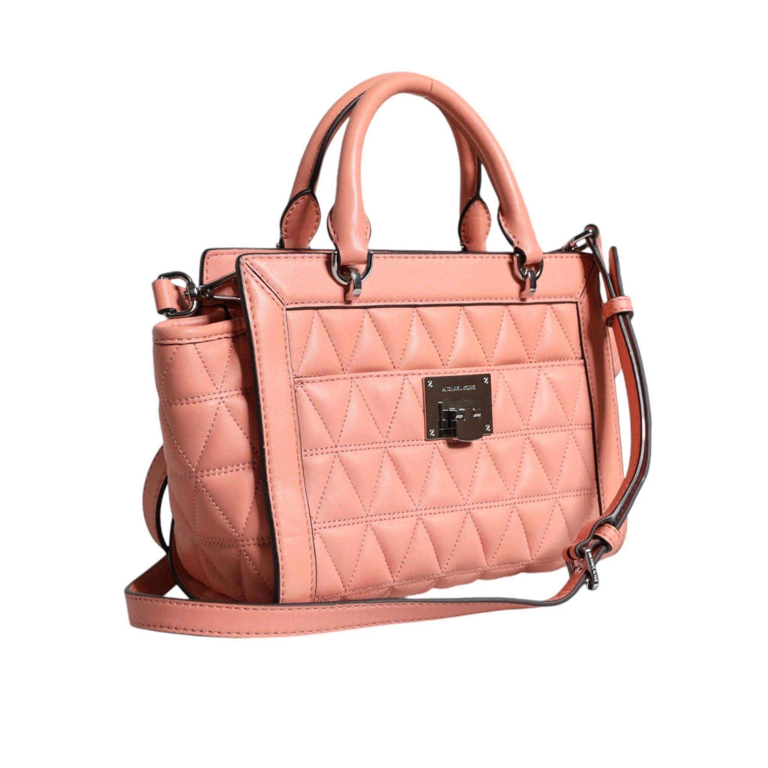 Michael Kors Peach Quilted Leren logo crossbody VIVIANNE Messenger Tas - MARANOS