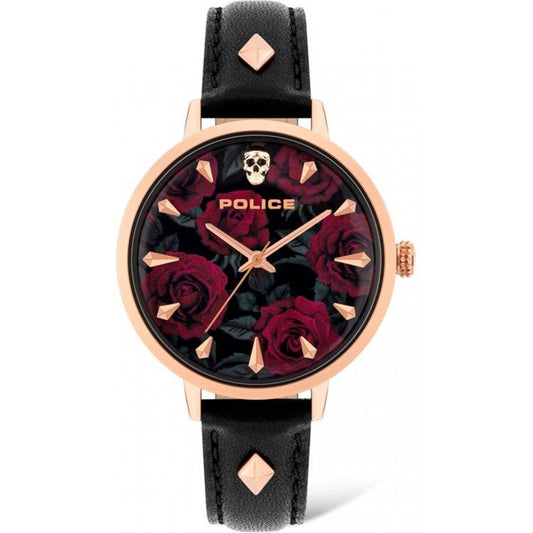 Police Zwart Leren Horloge - MARANOS