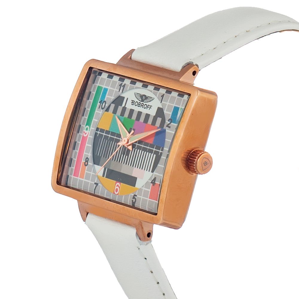 Bobroff horloge met bronzen kast en witte leren band