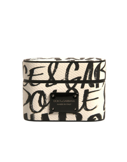 Dolce & Gabbana leren AirPods-hoes in zwart-wit met scribble-print en reliëflogo
