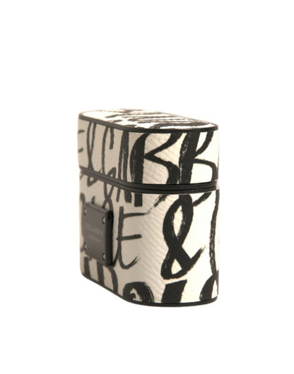 Dolce & Gabbana leren AirPods-hoes in zwart-wit met scribble-print en reliëflogo