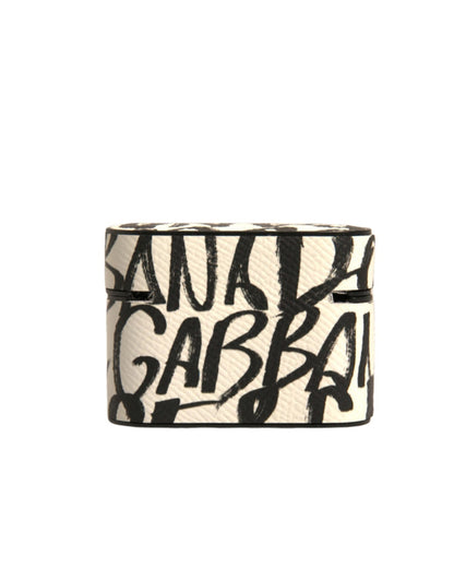 Dolce & Gabbana leren AirPods-hoes in zwart-wit met scribble-print en reliëflogo
